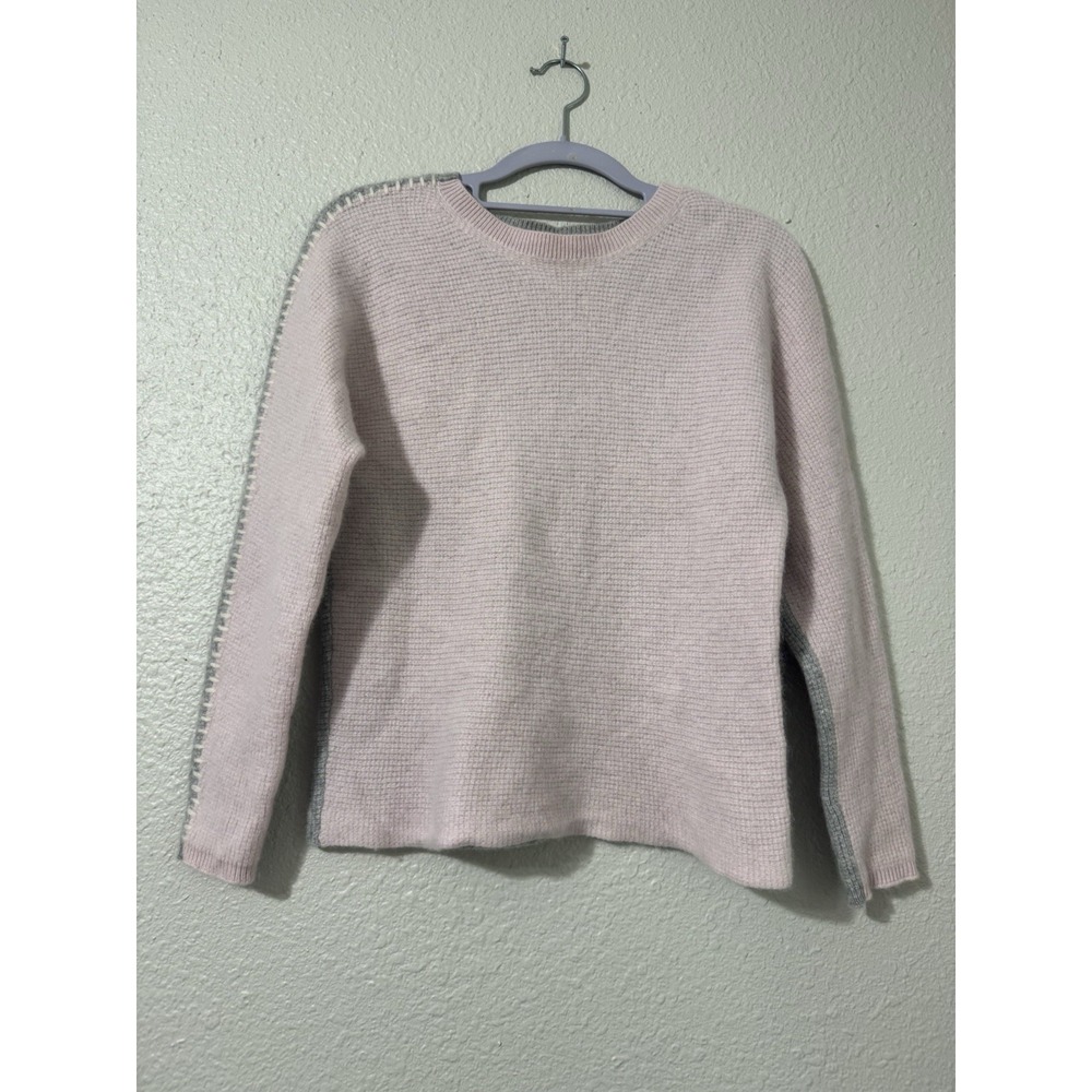 Johnny Was Calme Colorblock Whipstitch Recycled Cashmere Sweater Small Pink Gray
